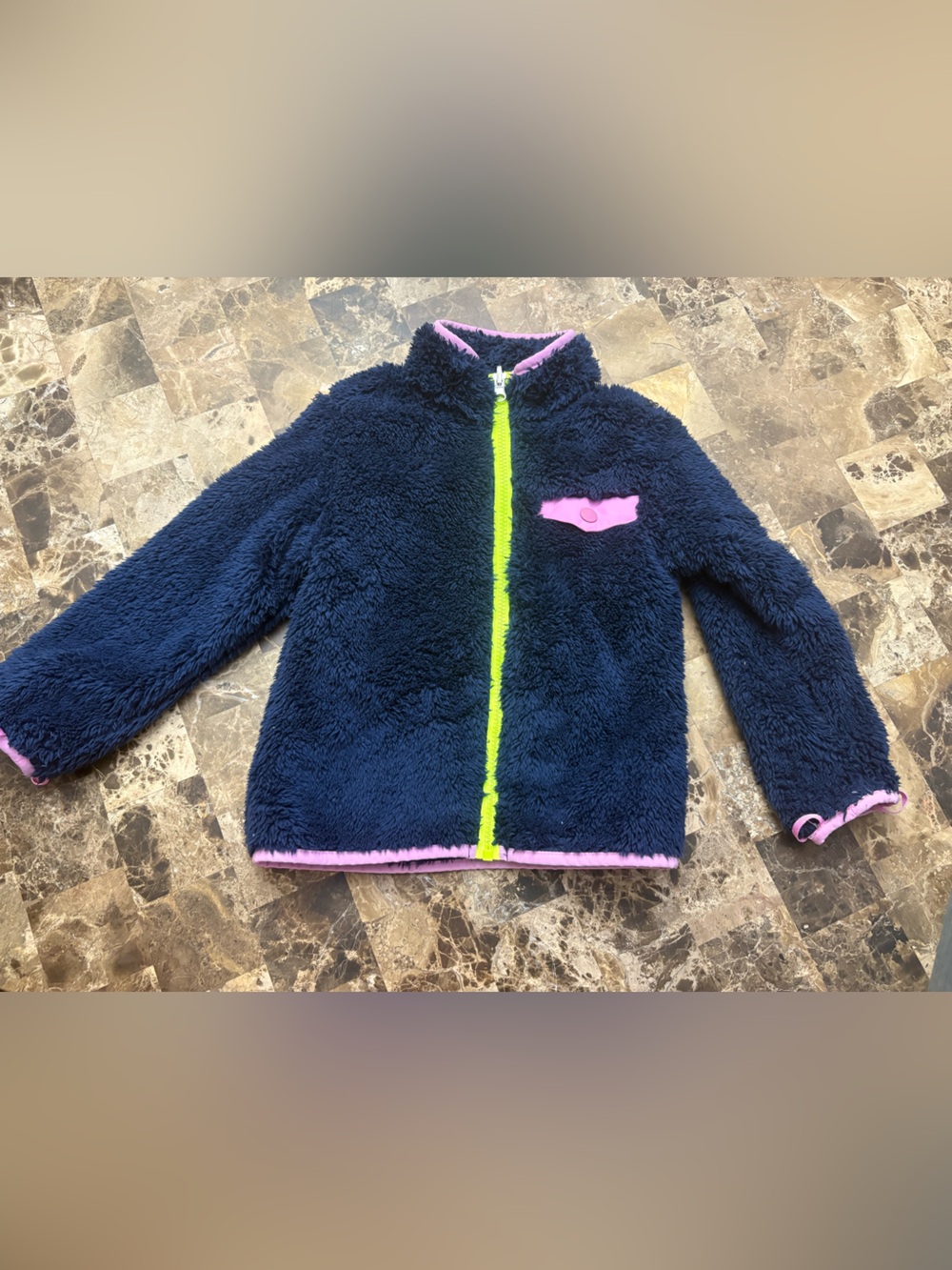 Surface Plush Navy Kids Fleece Hoodie with Pink Trim 4 years